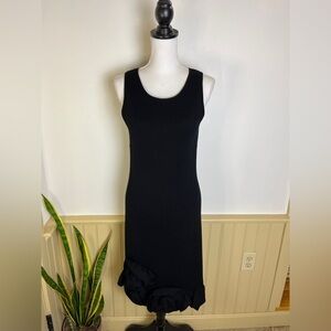 Etcetera Wool Black Classic Midi Dress M Rosette LBD Old Money Holiday Party